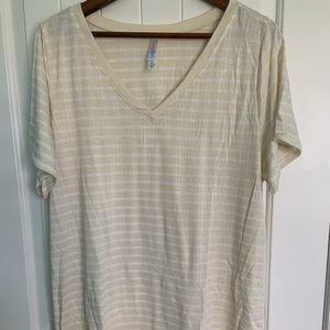 LuLaRoe Christy V Neck Tee Cream White Stripe NWOT